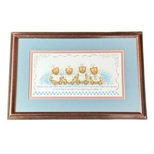 Lila Rose Angel Teddy Bear Prayer Framed Art Print Blue Nursery Decor 12x18 1988